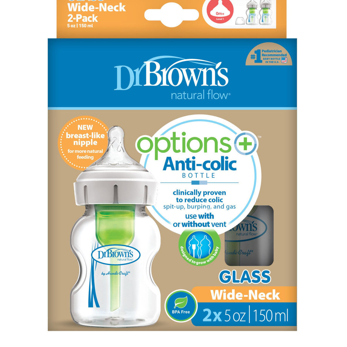 Dr Brown's Options+ Anti-Colic Baby Bottle 150ml Glass Twin Pack