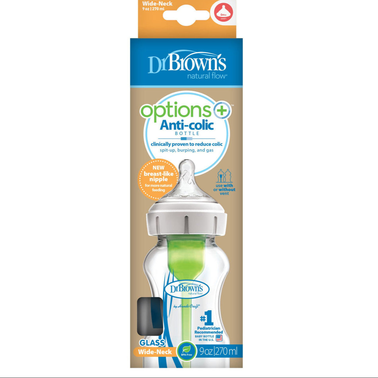 Dr Brown's Options+ Anti-Colic 270ml Single Glass Baby Bottle