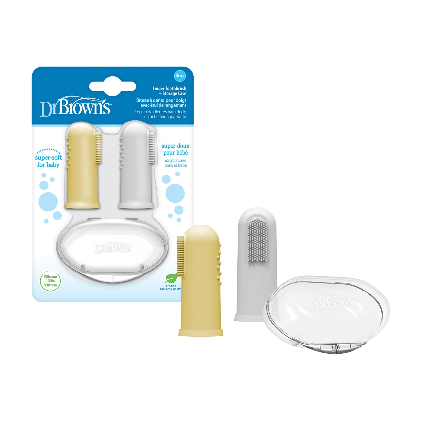 Silicone Finger Toothbrush Grey and Yellow (Twin Pack)