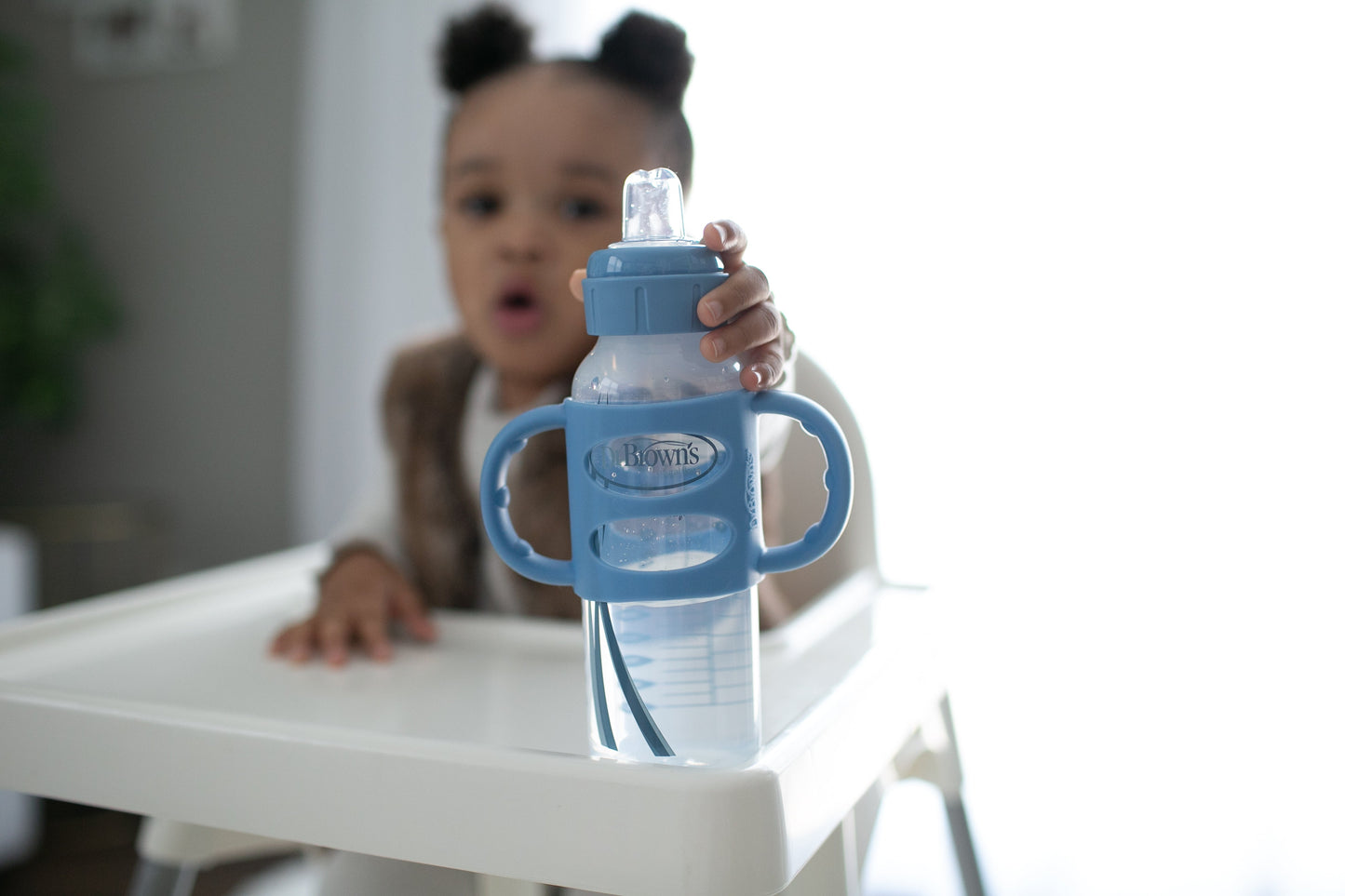 Dr. Brown’s Milestones™ Narrow Sippy Bottle with Silicone Handles, 8oz/250mL, 6m+ Blue