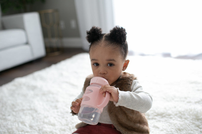 Dr Brown's Milestones 270 ml  Wide-Neck Sippy Bottle with Silicone Handles Light Pink