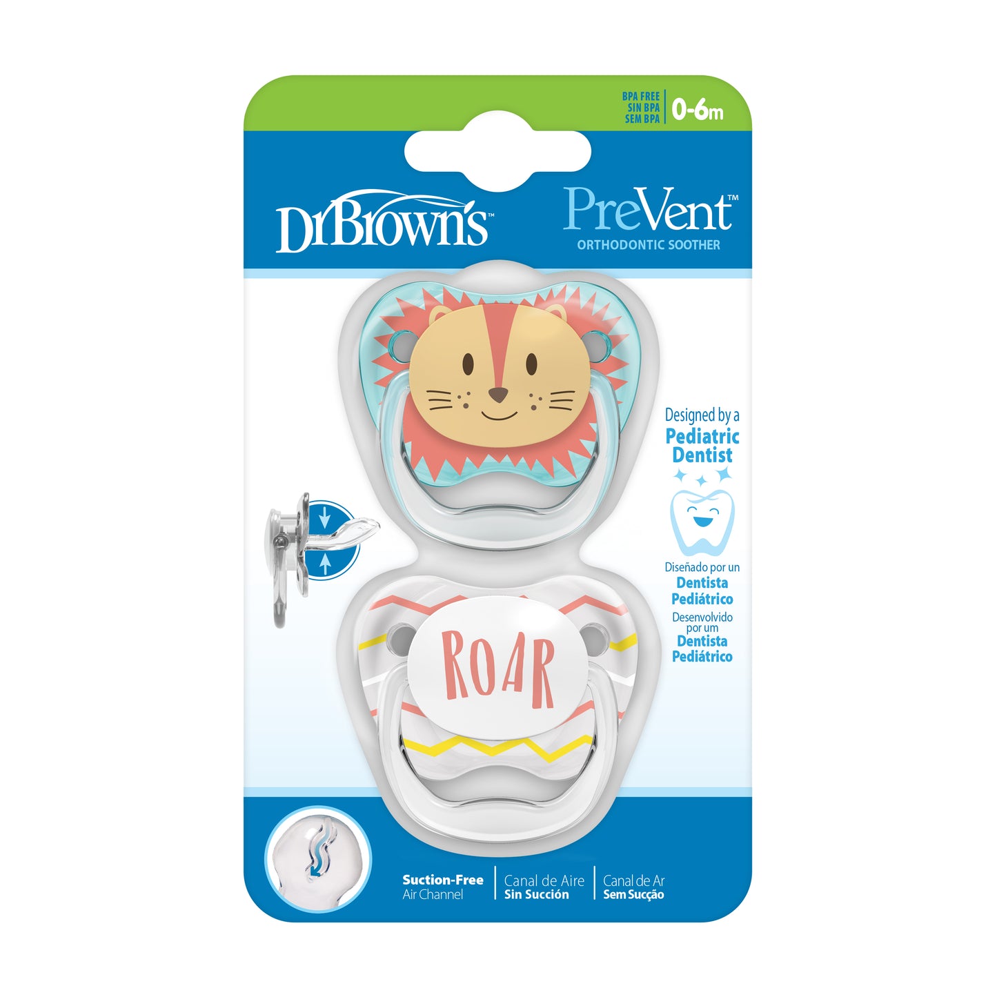 Dr Brown's PreVent Soothers  - Animal Faces, 0-6 Month