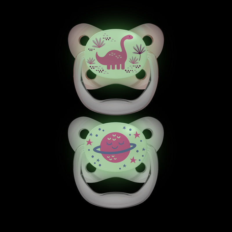 PreVent Glow In The Dark Butterfly Soothers Pink Dinosaur / Planet 6-18 Months