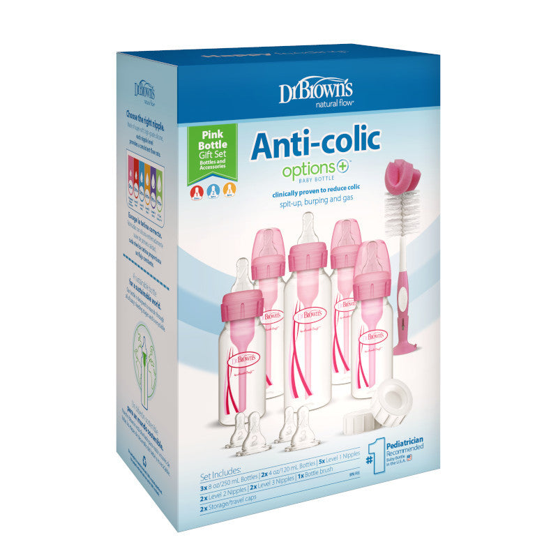 Dr Brown's Anti-Colic Options+ Narrow Neck Pink Baby Bottle Gift Set