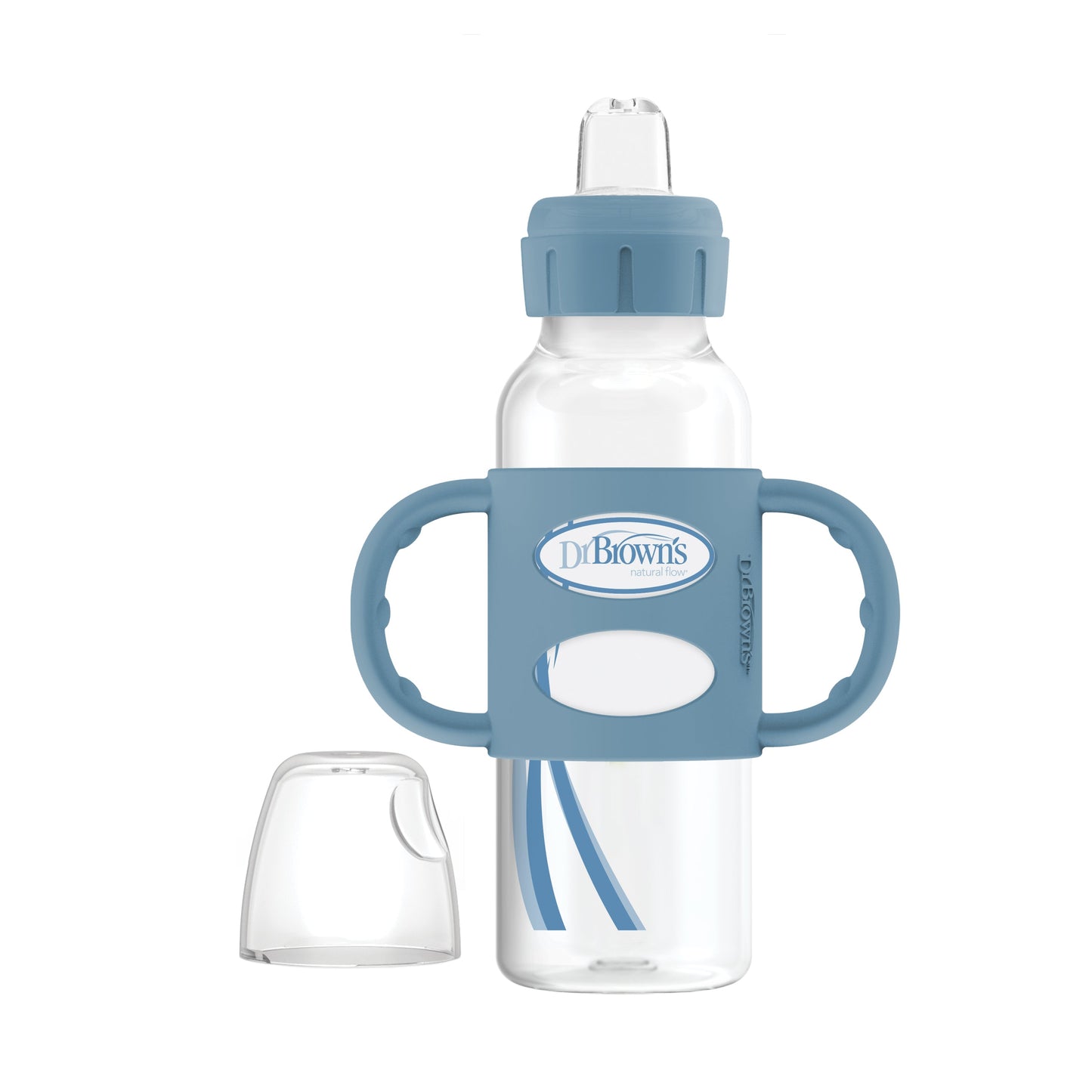 Dr. Brown’s Milestones™ Narrow Sippy Bottle with Silicone Handles, 8oz/250mL, 6m+ Blue