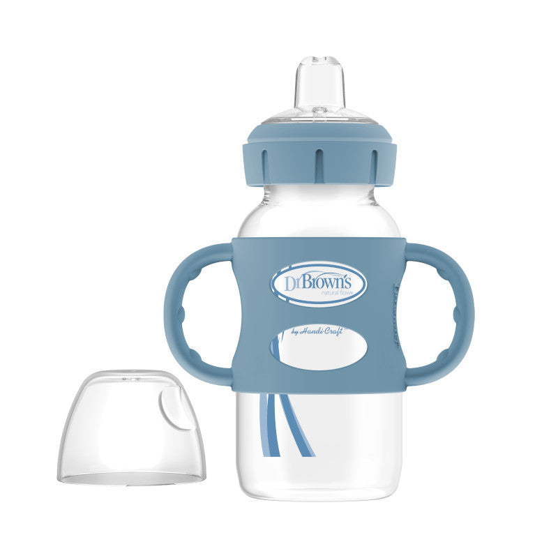 Dr Brown's Milestones 270 ml  Wide-Neck Sippy Bottle with Silicone Handles Blue