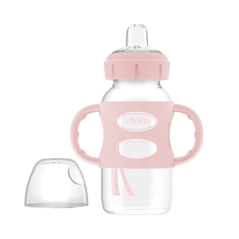 Dr Brown's Milestones 270 ml  Wide-Neck Sippy Bottle with Silicone Handles Light Pink