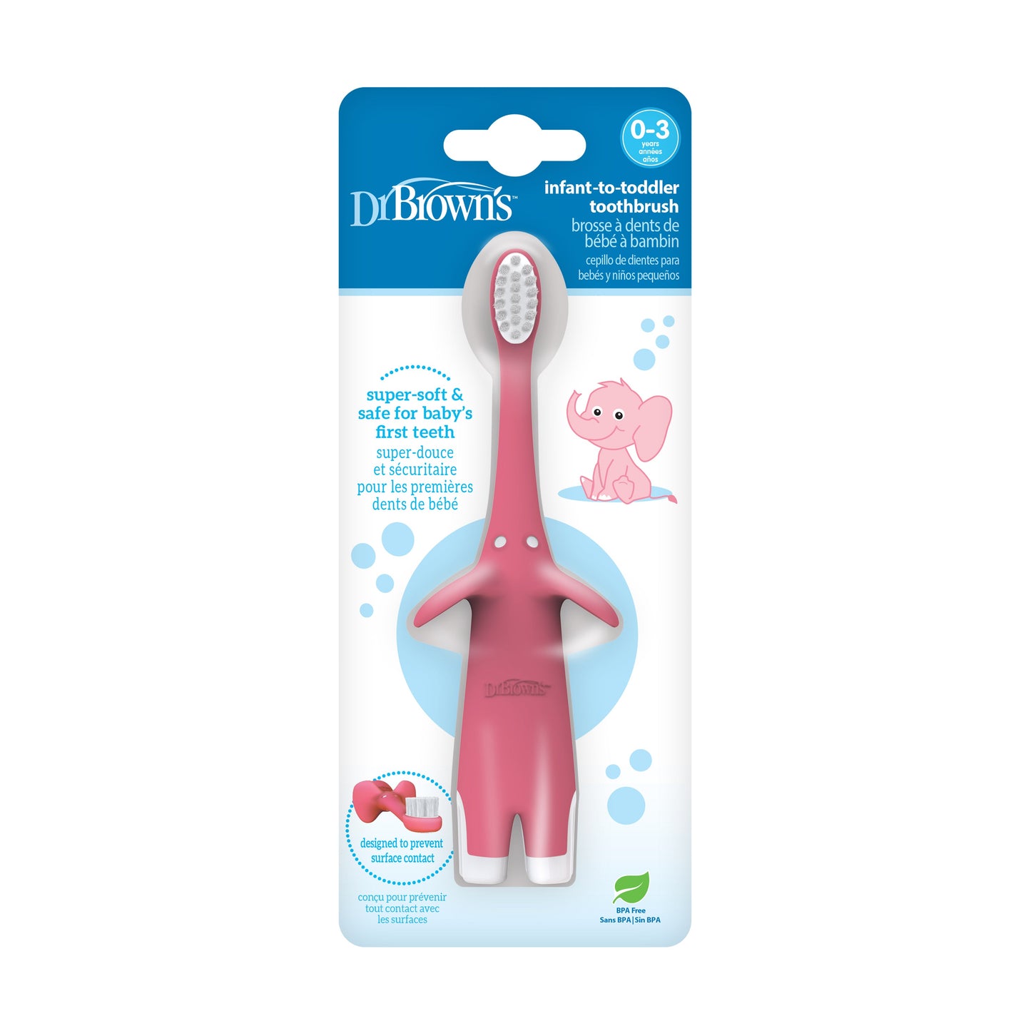 Dr Brown's Infant-to-Toddler Toothbrush, Pink Elephant, 1-Pack