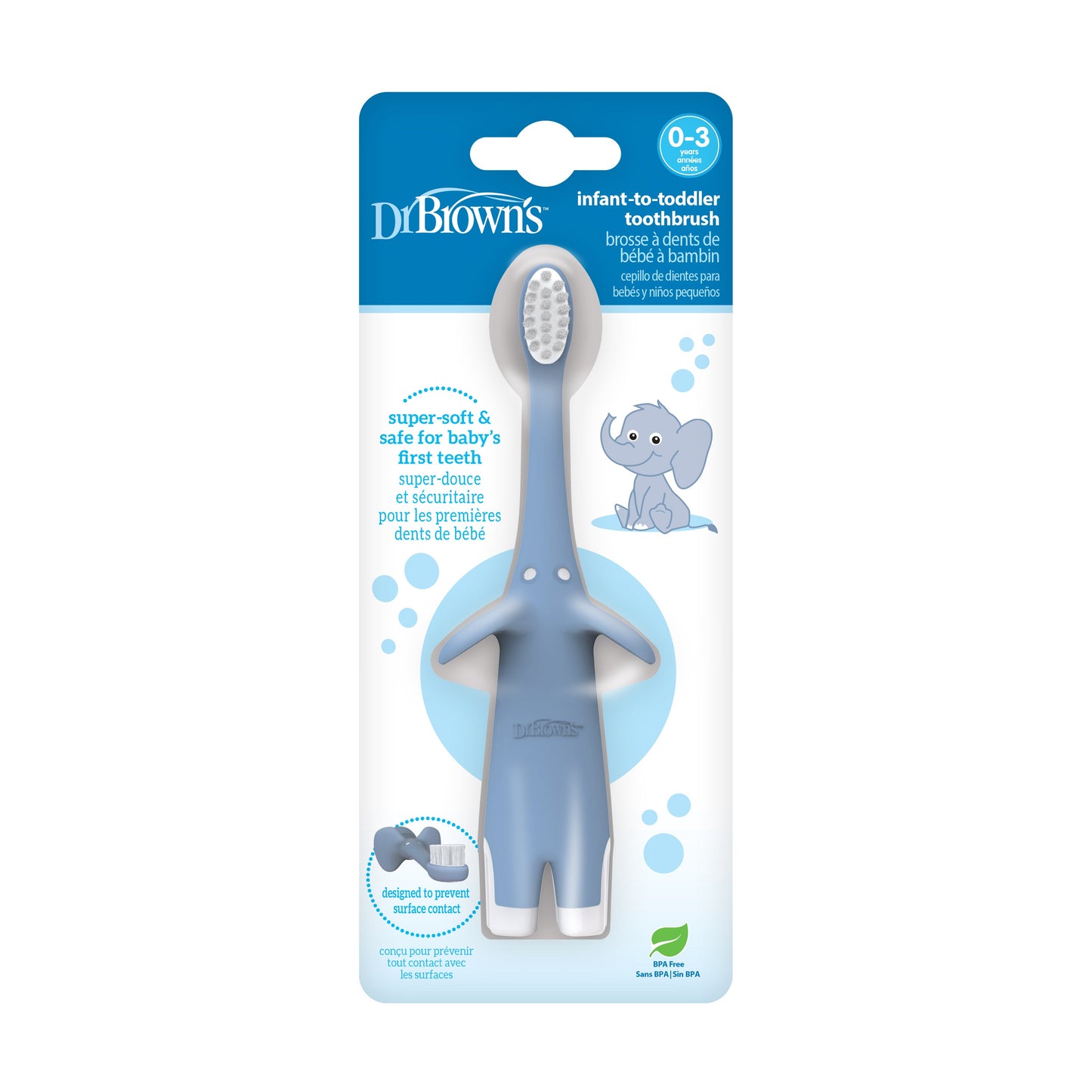 Dr Brown's Infant-to-Toddler Toothbrush, Blue Elephant, 1-Pack