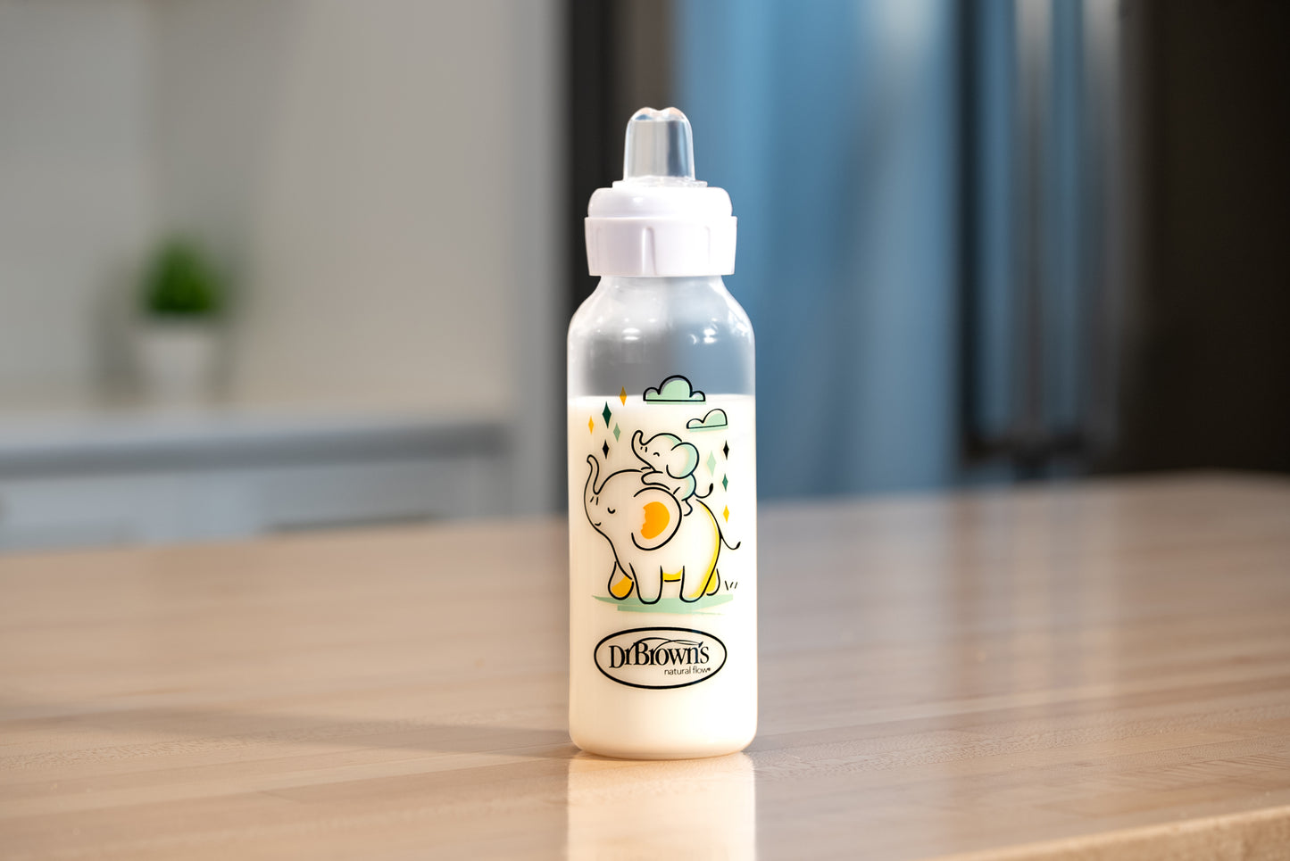 Dr. Brown’s® Milestones™ Narrow Sippy Bottle, 100% Silicone Soft Sippy Spout, 8oz/250mL, 6m+ Elephant