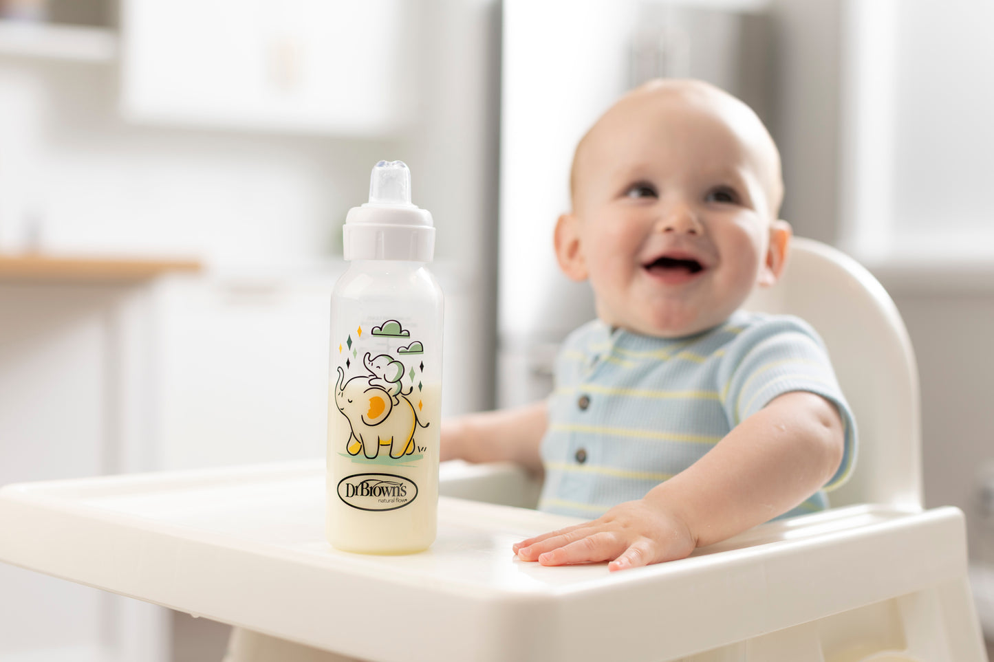 Dr. Brown’s® Milestones™ Narrow Sippy Bottle, 100% Silicone Soft Sippy Spout, 8oz/250mL, 6m+ Elephant