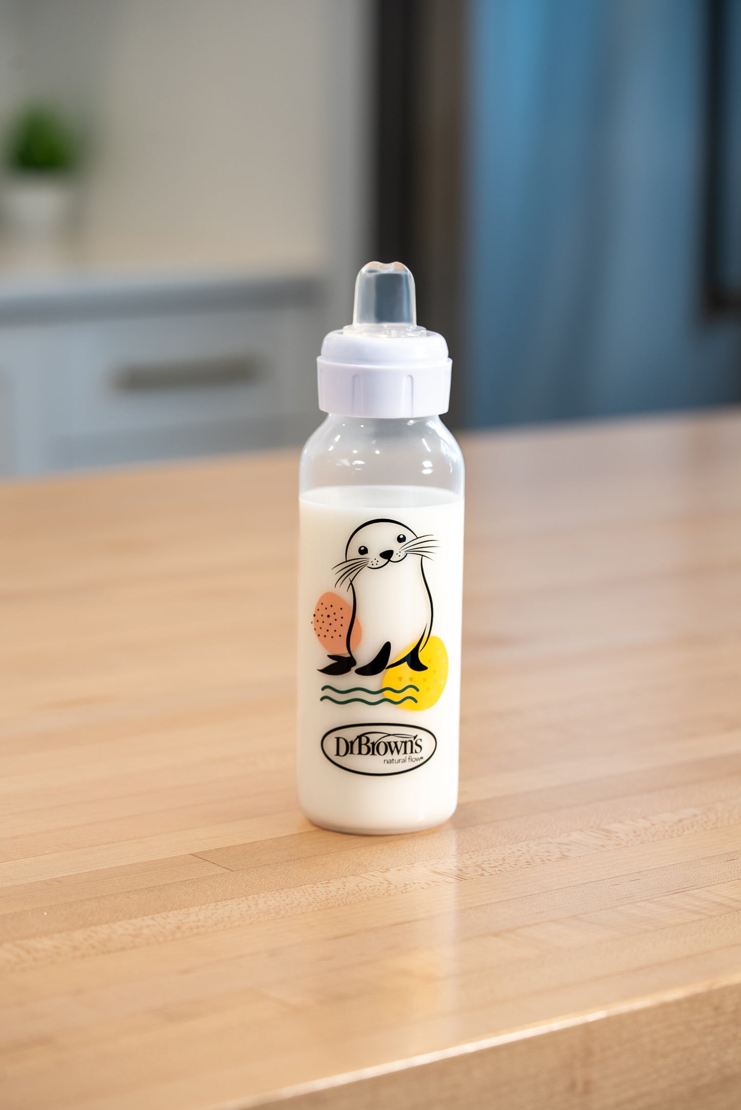 Dr. Brown’s® Milestones™ Narrow Sippy Bottle, 100% Silicone Soft Sippy Spout, 8oz/250mL, 6m+ Sea Lion