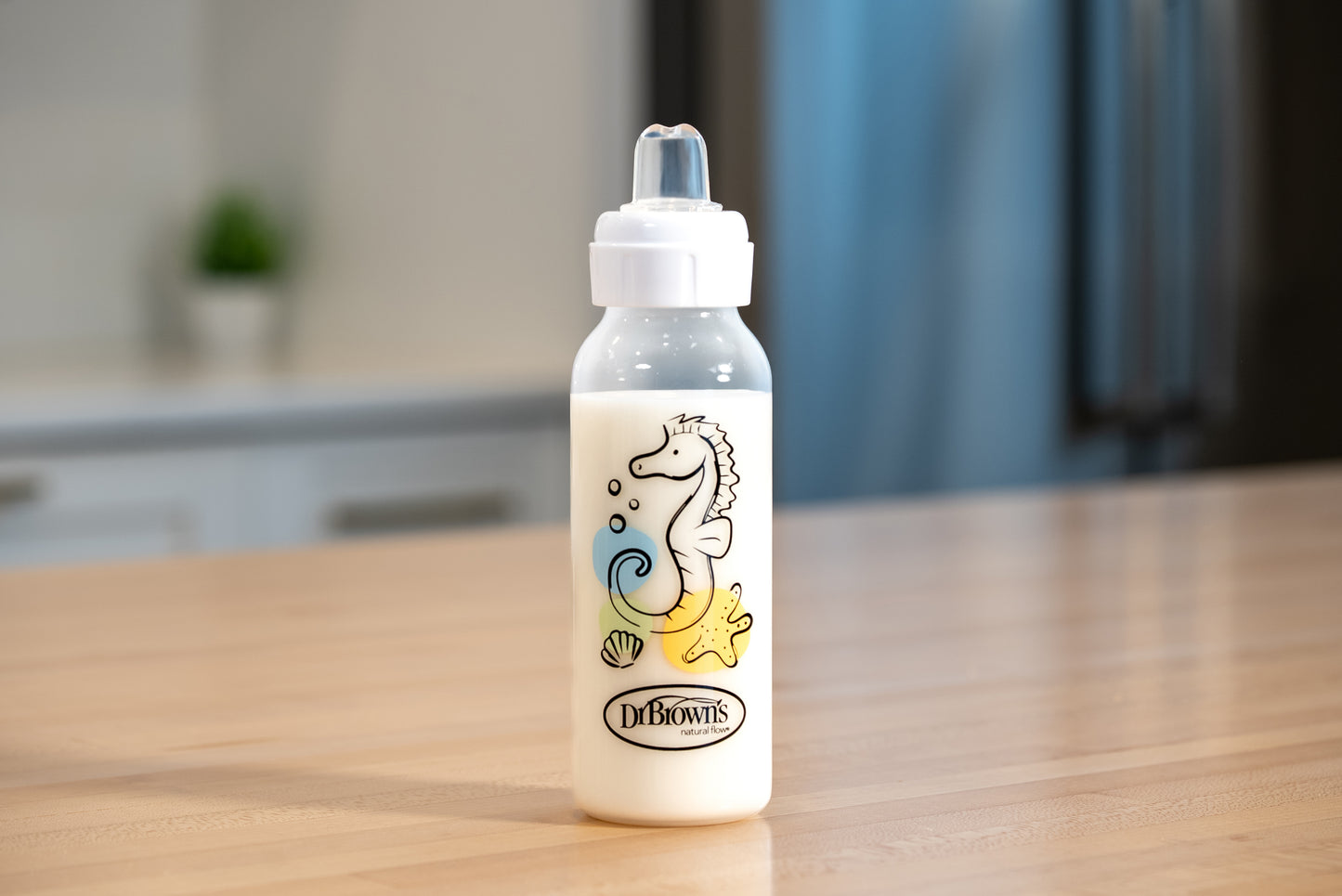 Dr. Brown’s® Milestones™ Narrow Sippy Bottle, 100% Silicone Soft Sippy Spout, 8oz/250mL, 6m+ Sea Horse
