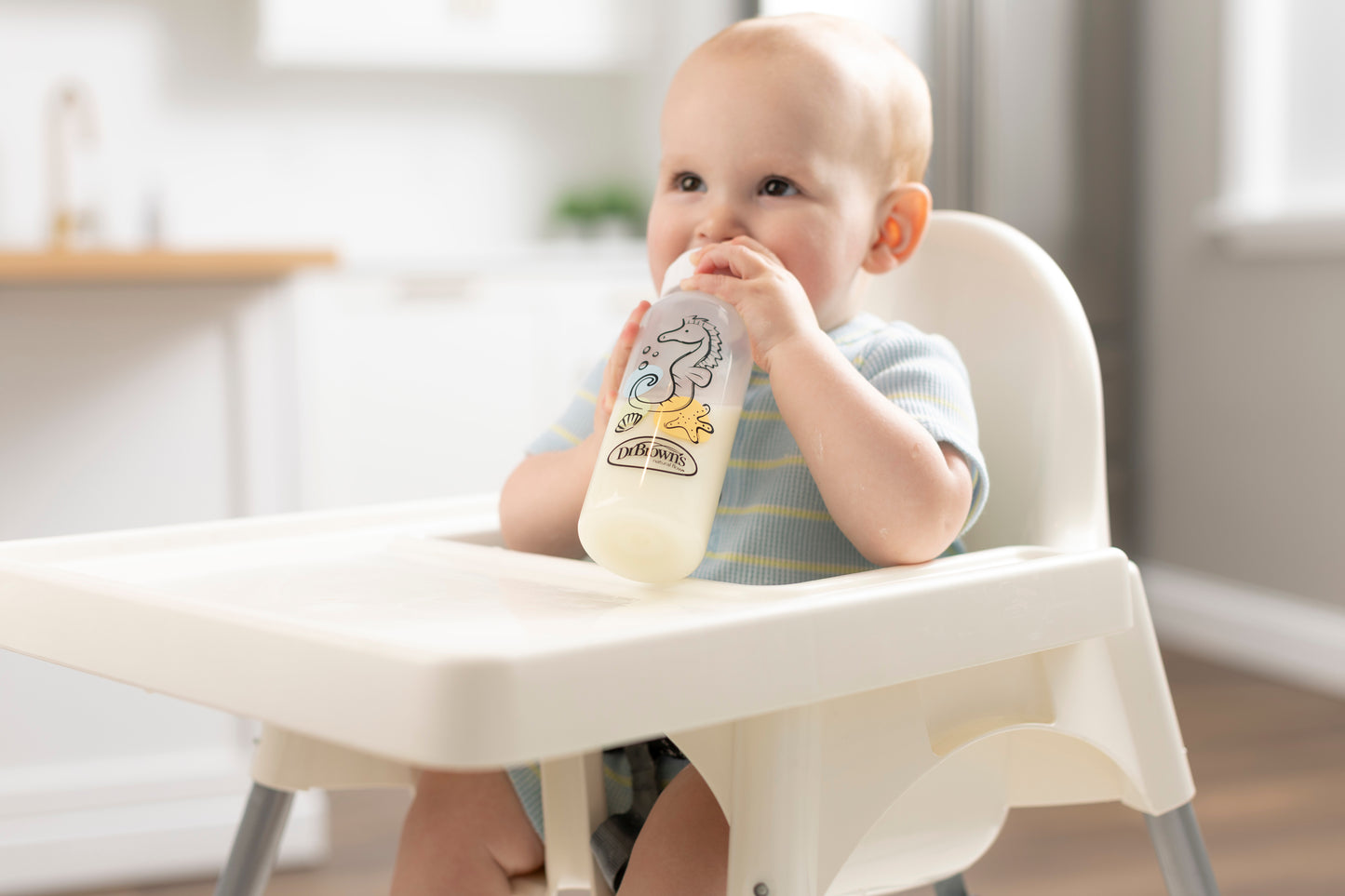 Dr. Brown’s® Milestones™ Narrow Sippy Bottle, 100% Silicone Soft Sippy Spout, 8oz/250mL, 6m+ Sea Horse