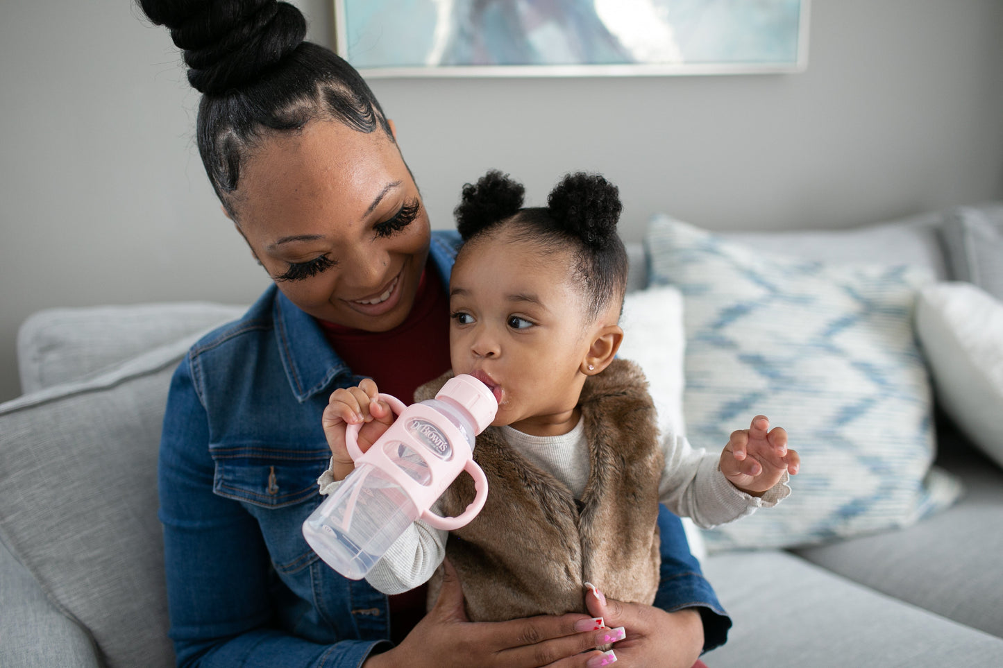 Dr. Brown’s Milestones™ Narrow Sippy Bottle with Silicone Handles, 8oz/250mL, 6m+ Pink