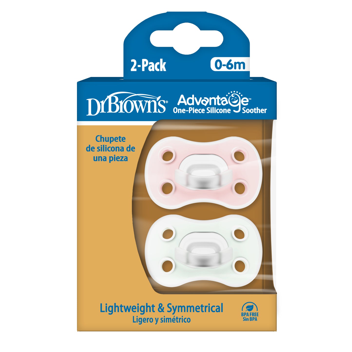 Advantage One-Piece Silicone Soother, Stage 1, Pink/Mint, 2-Pack