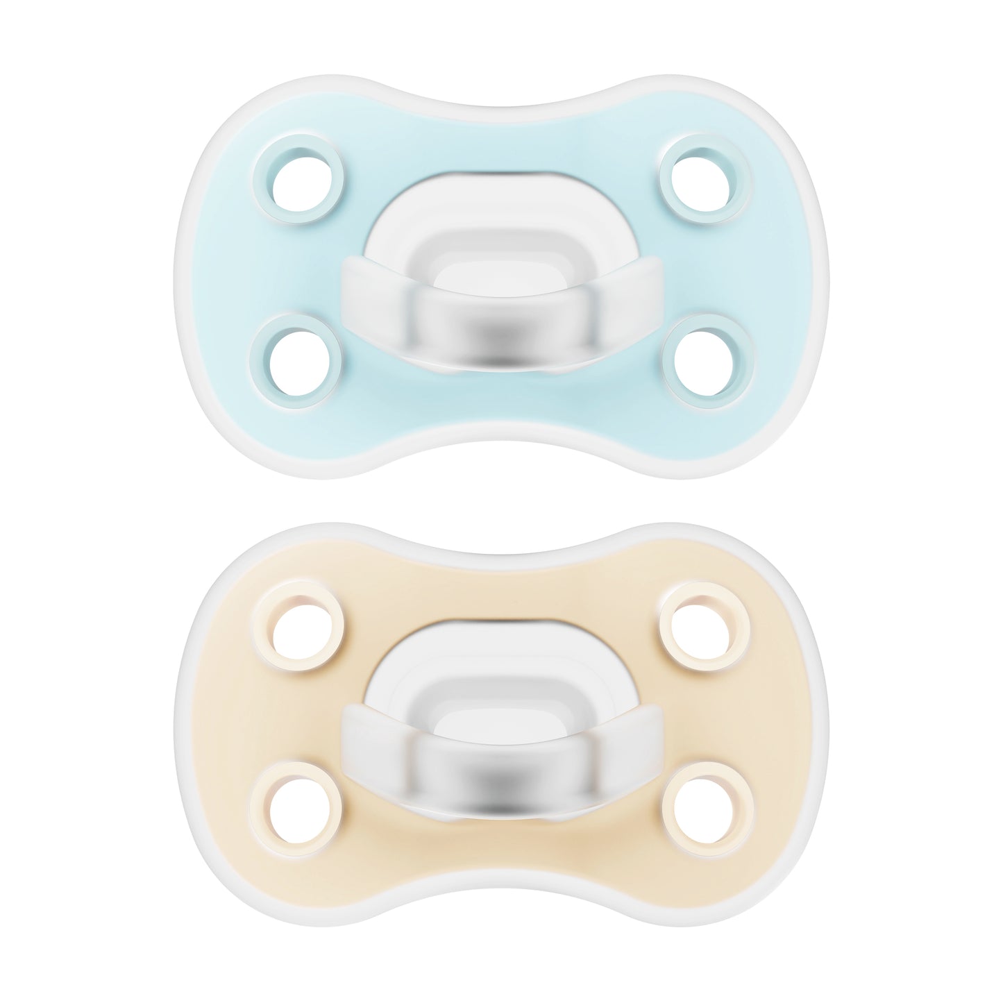 Advantage One-Piece Silicone Soother, Stage 1, Blue/Cream, 2-Pack