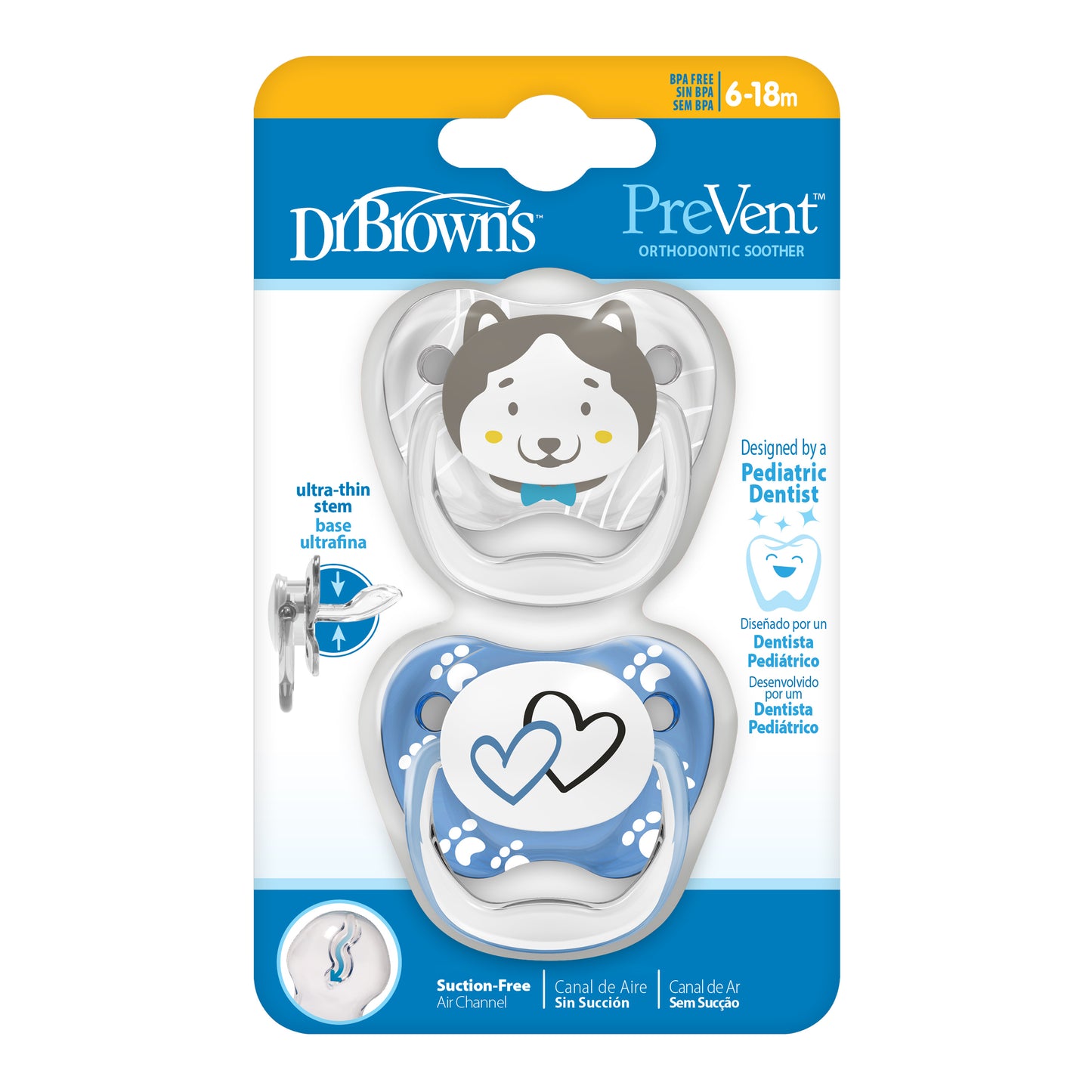 Dr Brown's PreVent Soothers  - Blue/Grey, 6-18 Month