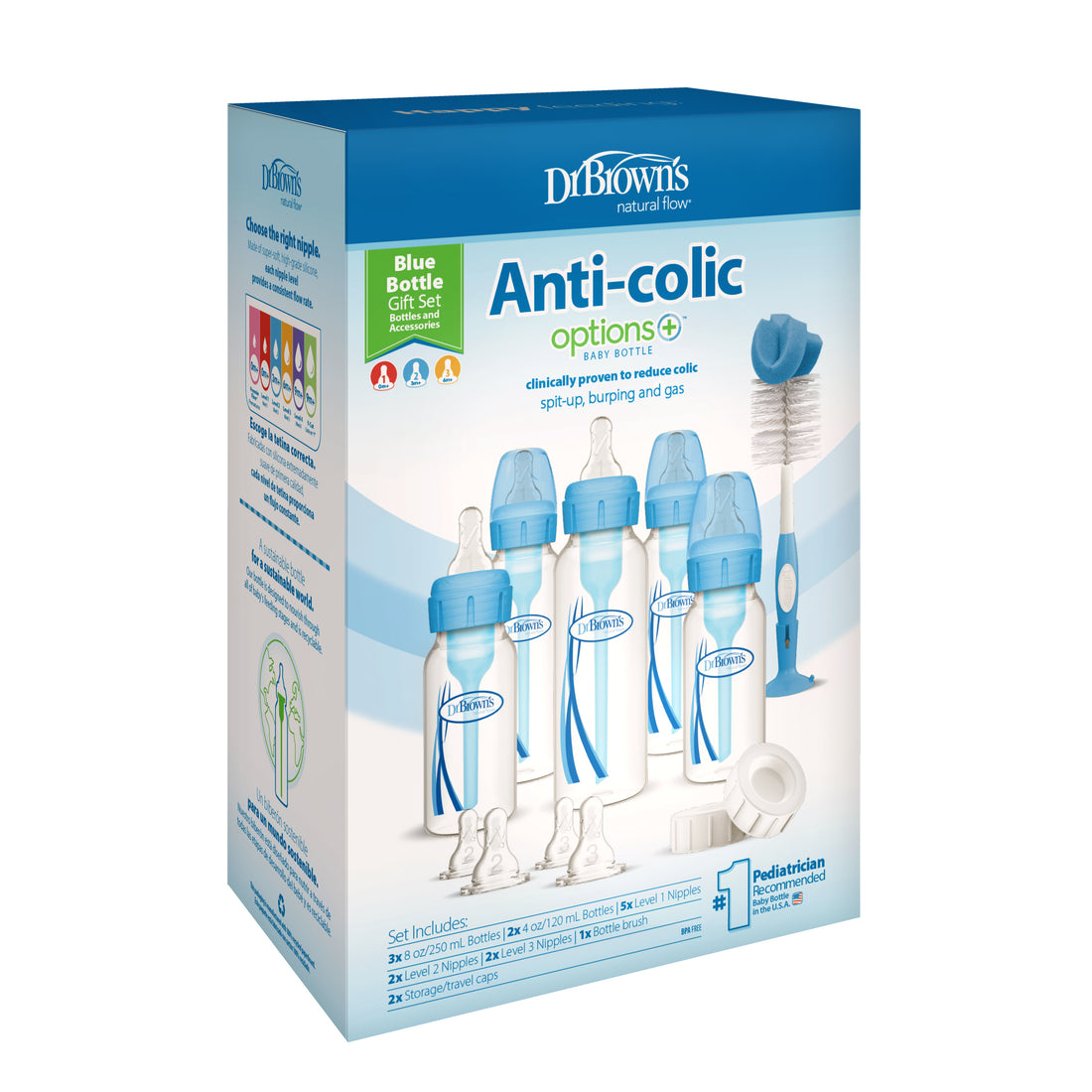 Dr Brown's Anti-Colic Options+ Narrow Neck Blue Baby Bottle Gift Set ...