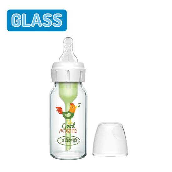 Dr Brown's Options+ Narrow Neck 120ml Single Glass Bottle with Rooster Design