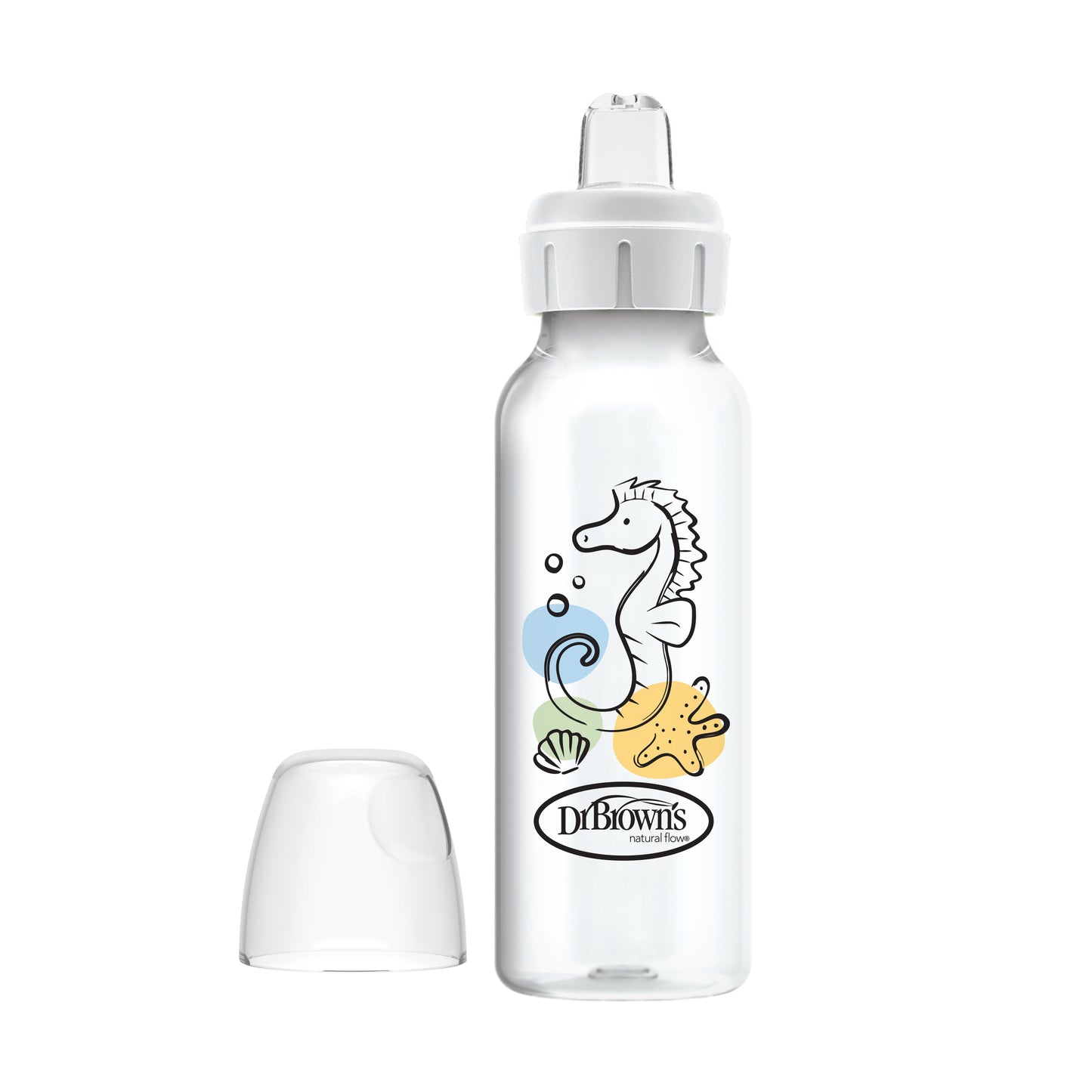 Dr. Brown’s® Milestones™ Narrow Sippy Bottle, 100% Silicone Soft Sippy Spout, 8oz/250mL, 6m+ Sea Horse