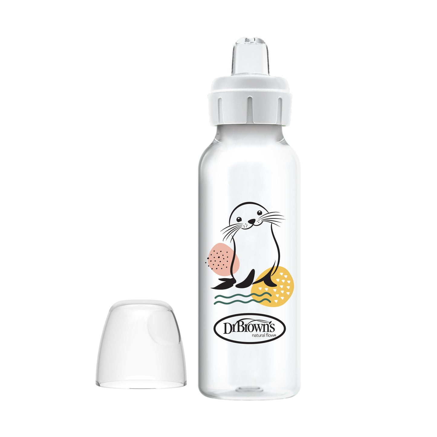 Dr. Brown’s® Milestones™ Narrow Sippy Bottle, 100% Silicone Soft Sippy Spout, 8oz/250mL, 6m+ Sea Lion