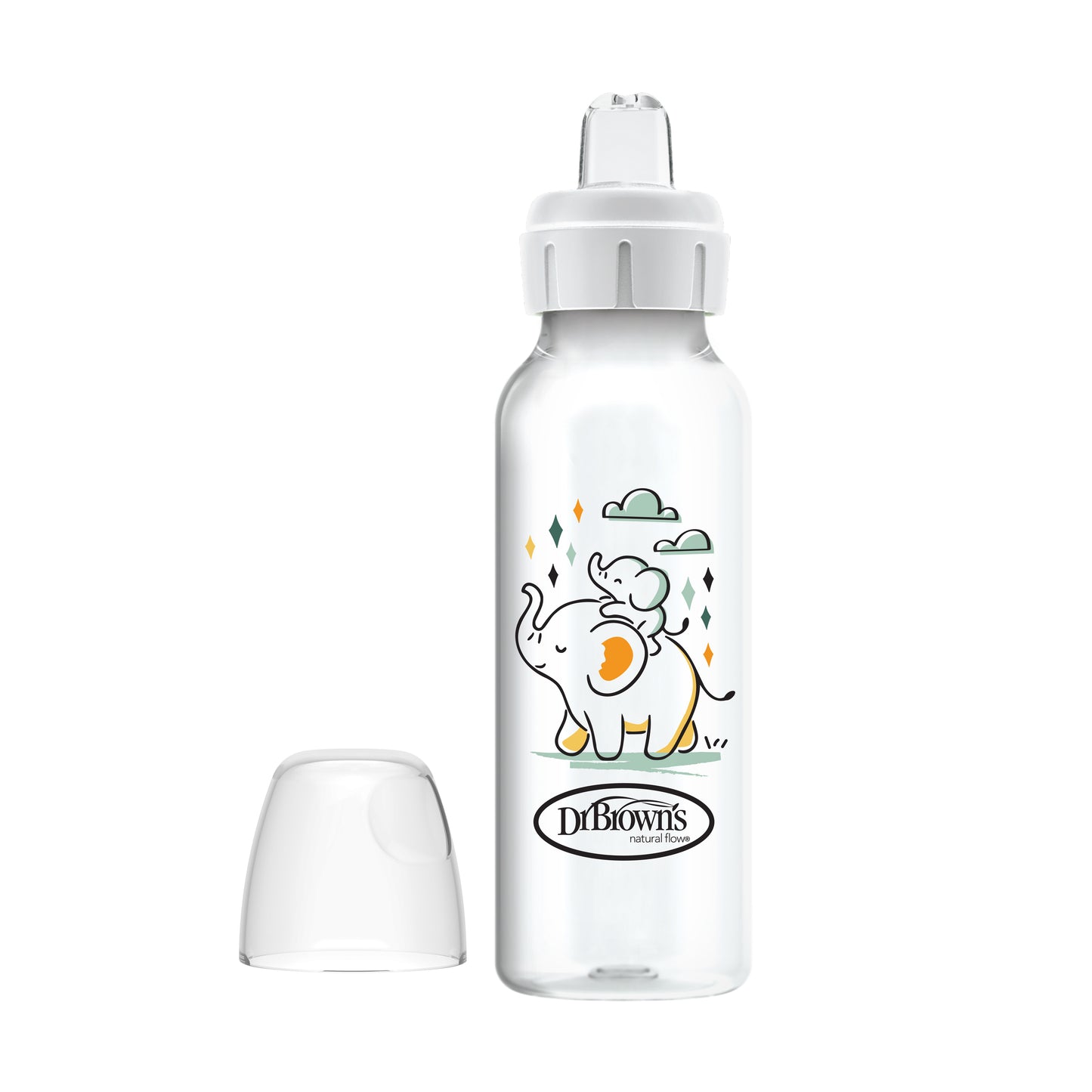 Dr. Brown’s® Milestones™ Narrow Sippy Bottle, 100% Silicone Soft Sippy Spout, 8oz/250mL, 6m+ Elephant