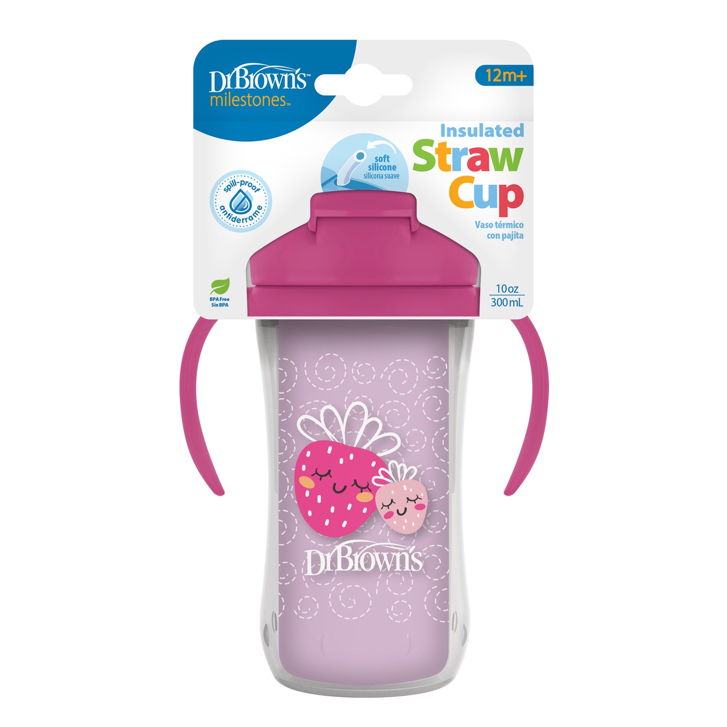Insulated Straw Cup with Handles, Pink Strawberries (1-Pack)
