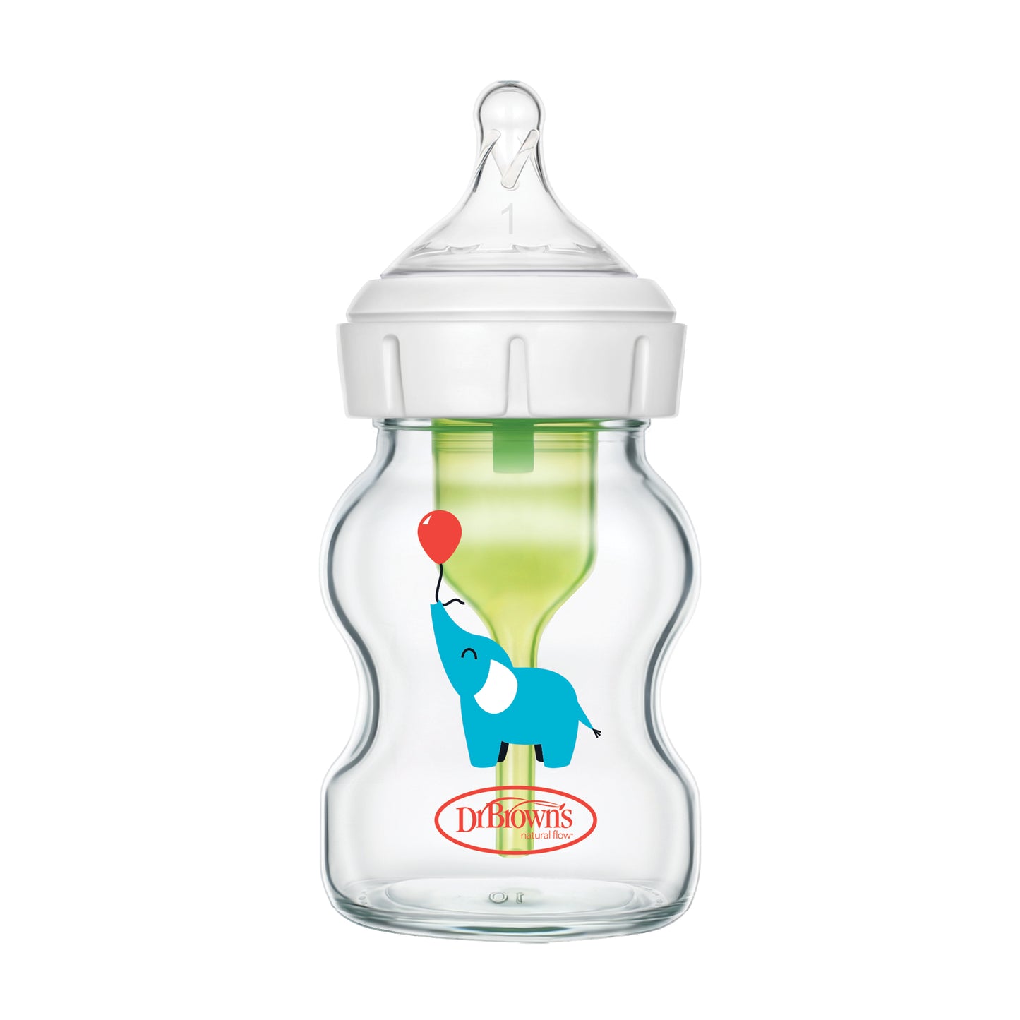 Dr. Brown’s Natural Flow® Anti-Colic Options+™ Wide-Neck Glass Baby Bottle - Elephant 150ml