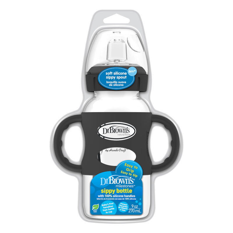 Dr Brown's Milestones 270 ml  Wide-Neck Sippy Bottle with Silicone Handles Black