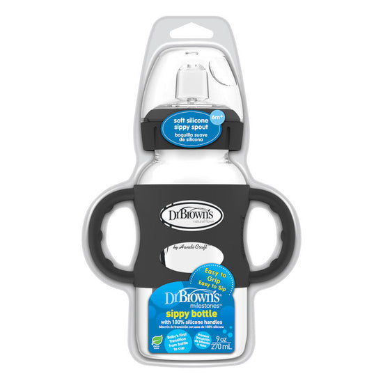 Dr Brown's Milestones 270 ml  Wide-Neck Sippy Bottle with Silicone Handles Black