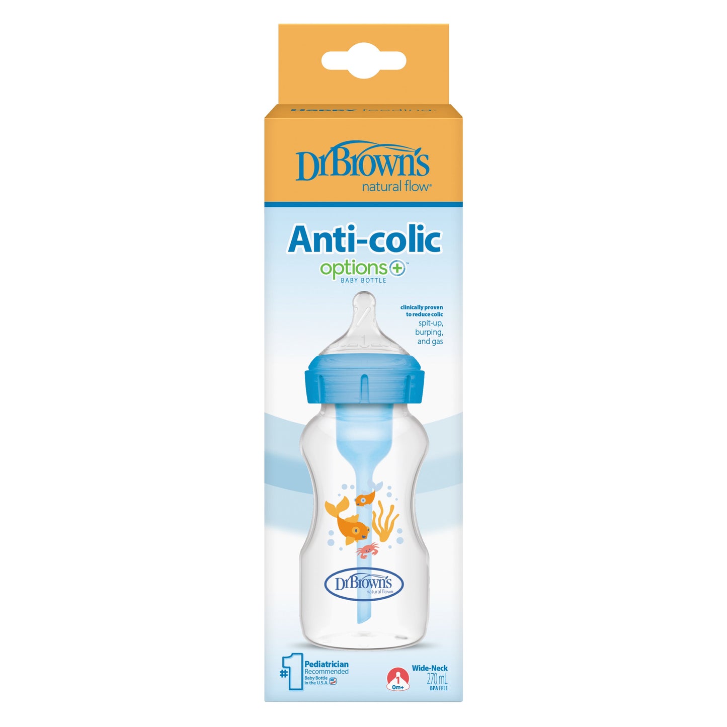 Dr Brown's Blue Goldfish Natural Flow® Anti-Colic Options+™ Wide-Neck Baby Bottle