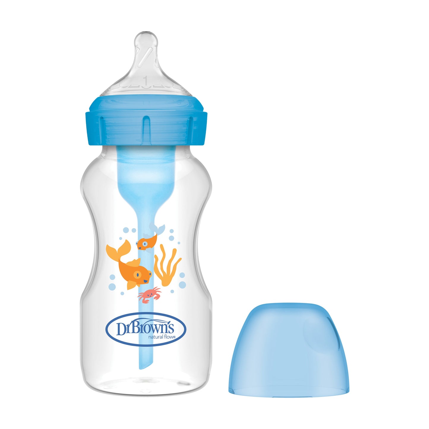 Dr Brown's Blue Goldfish Natural Flow® Anti-Colic Options+™ Wide-Neck Baby Bottle