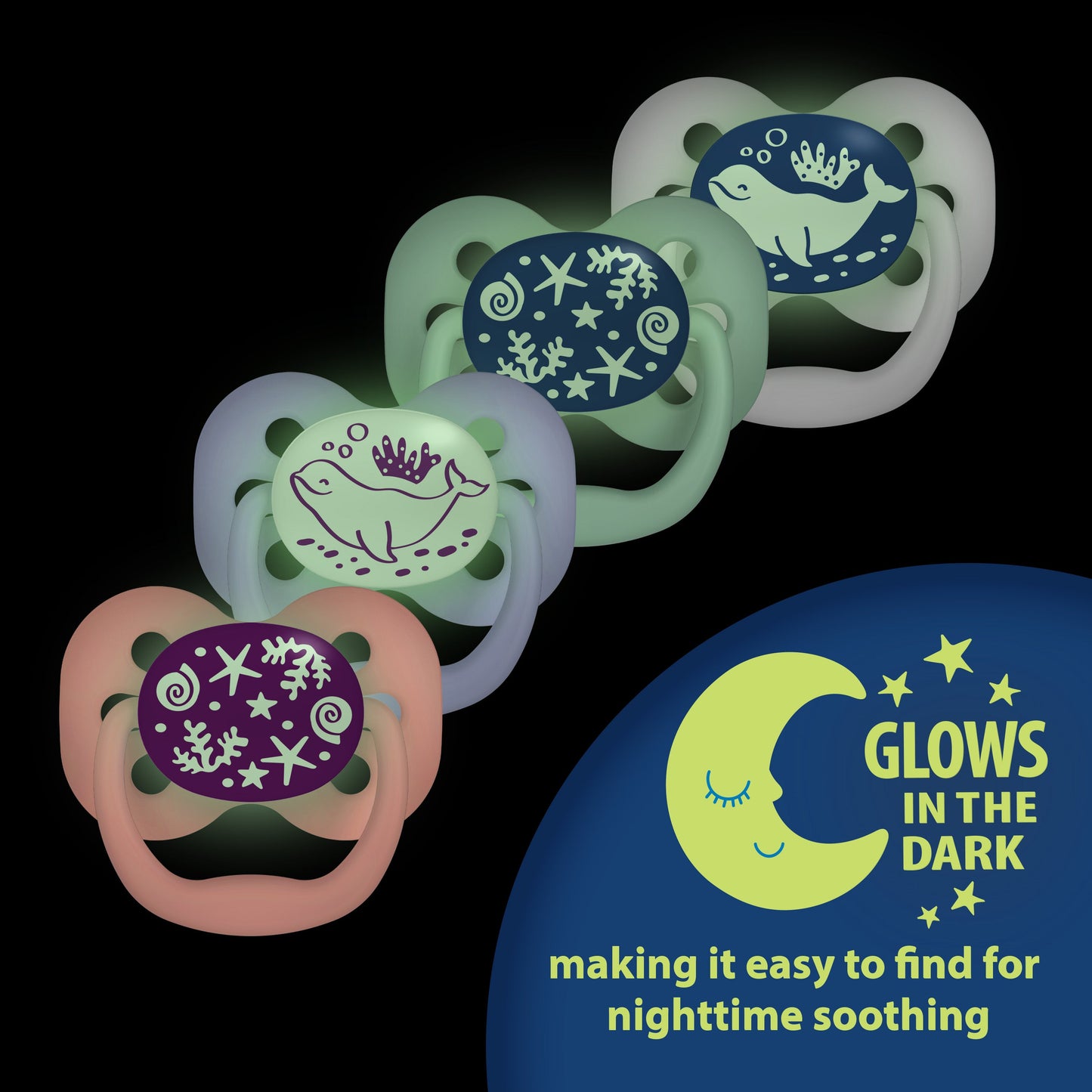 Dr Brown's Advantage Glow in the Dark Soothers 0-6 Month - Pink