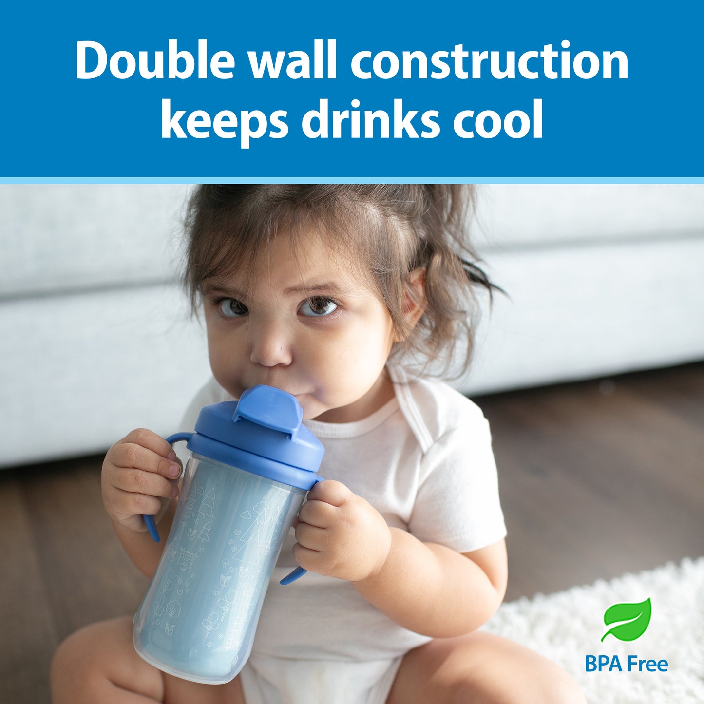 Insulated Straw Cup with Handles, Blue Camping Site (1-Pack)