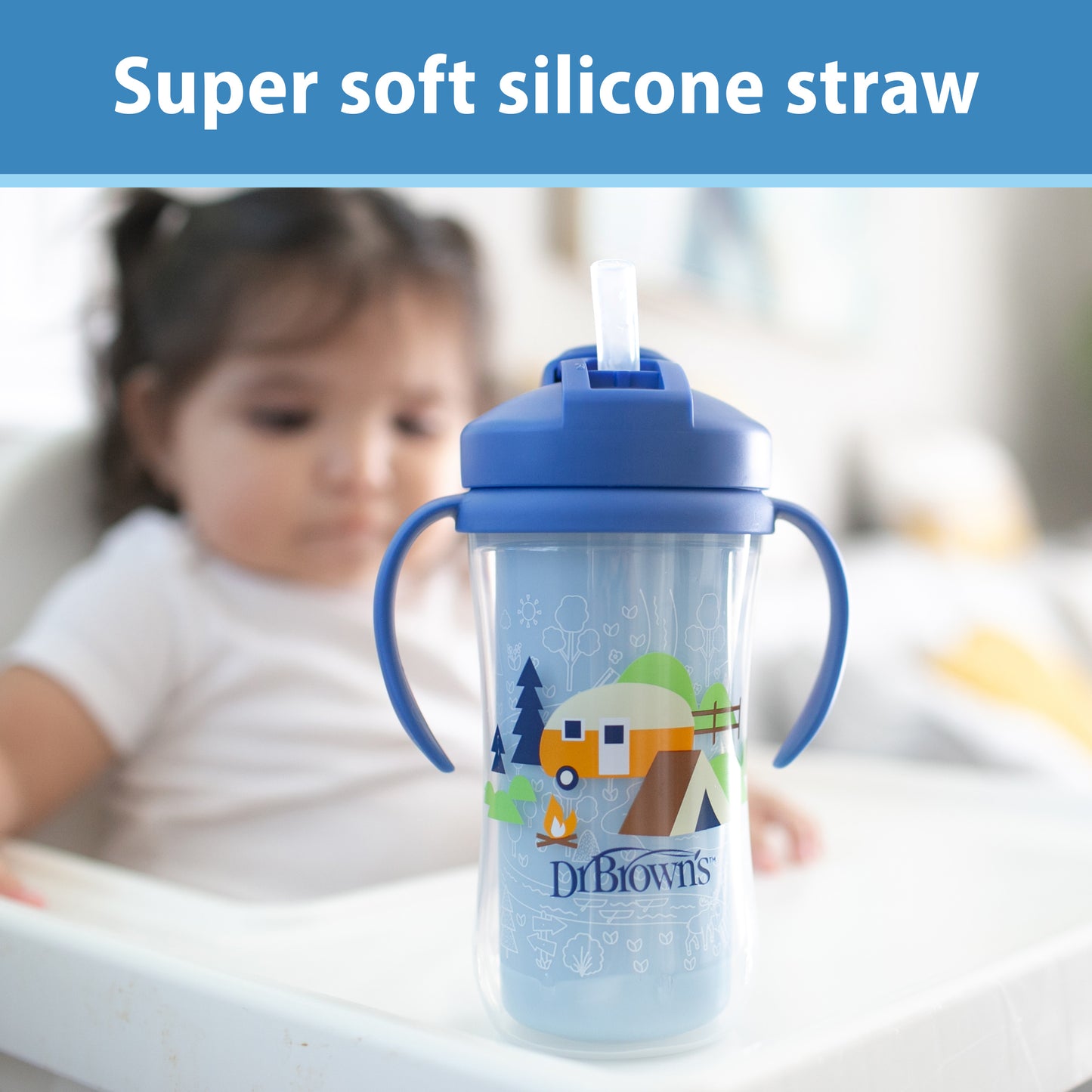 Insulated Straw Cup with Handles, Blue Camping Site (1-Pack)