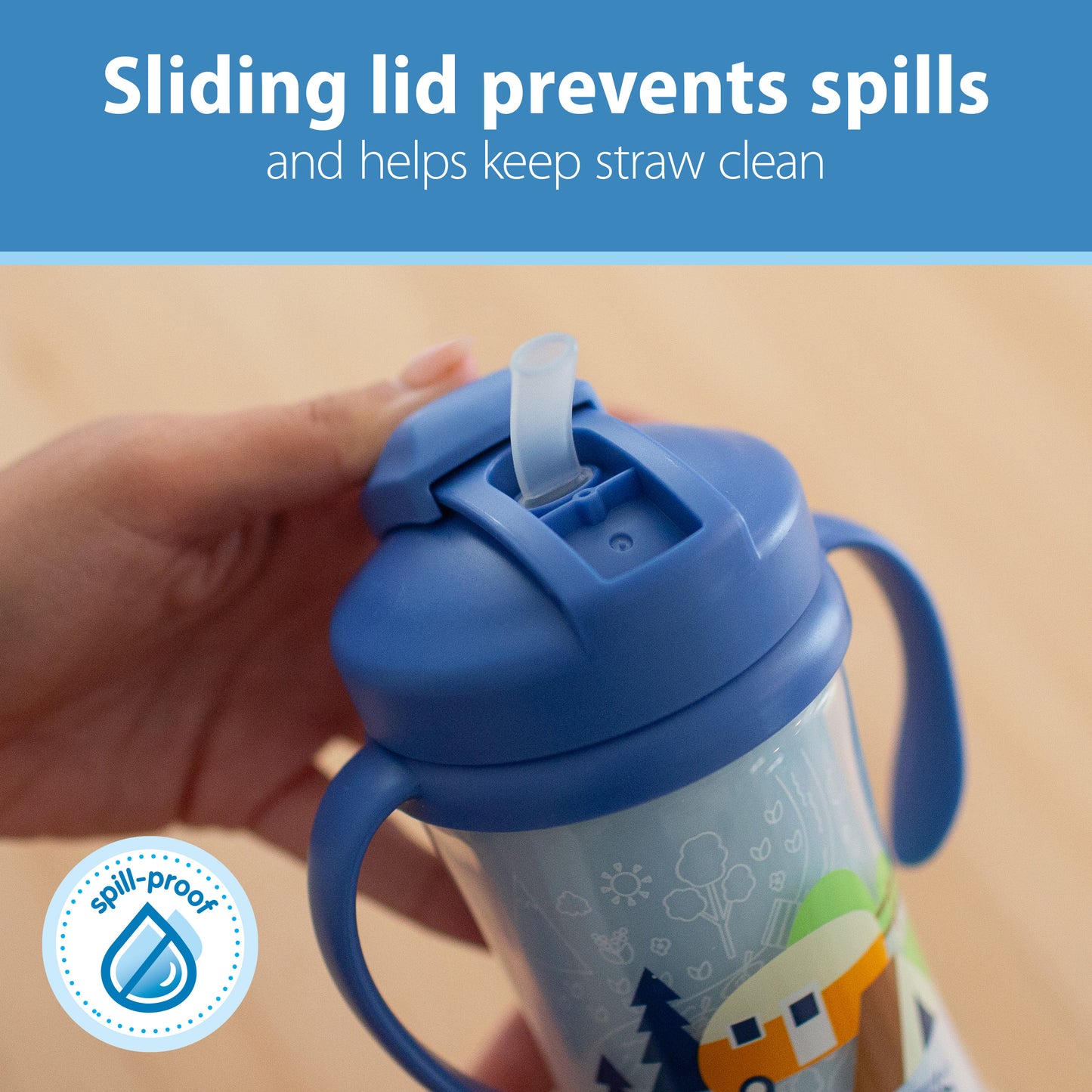 Insulated Straw Cup with Handles, Blue Camping Site (1-Pack)