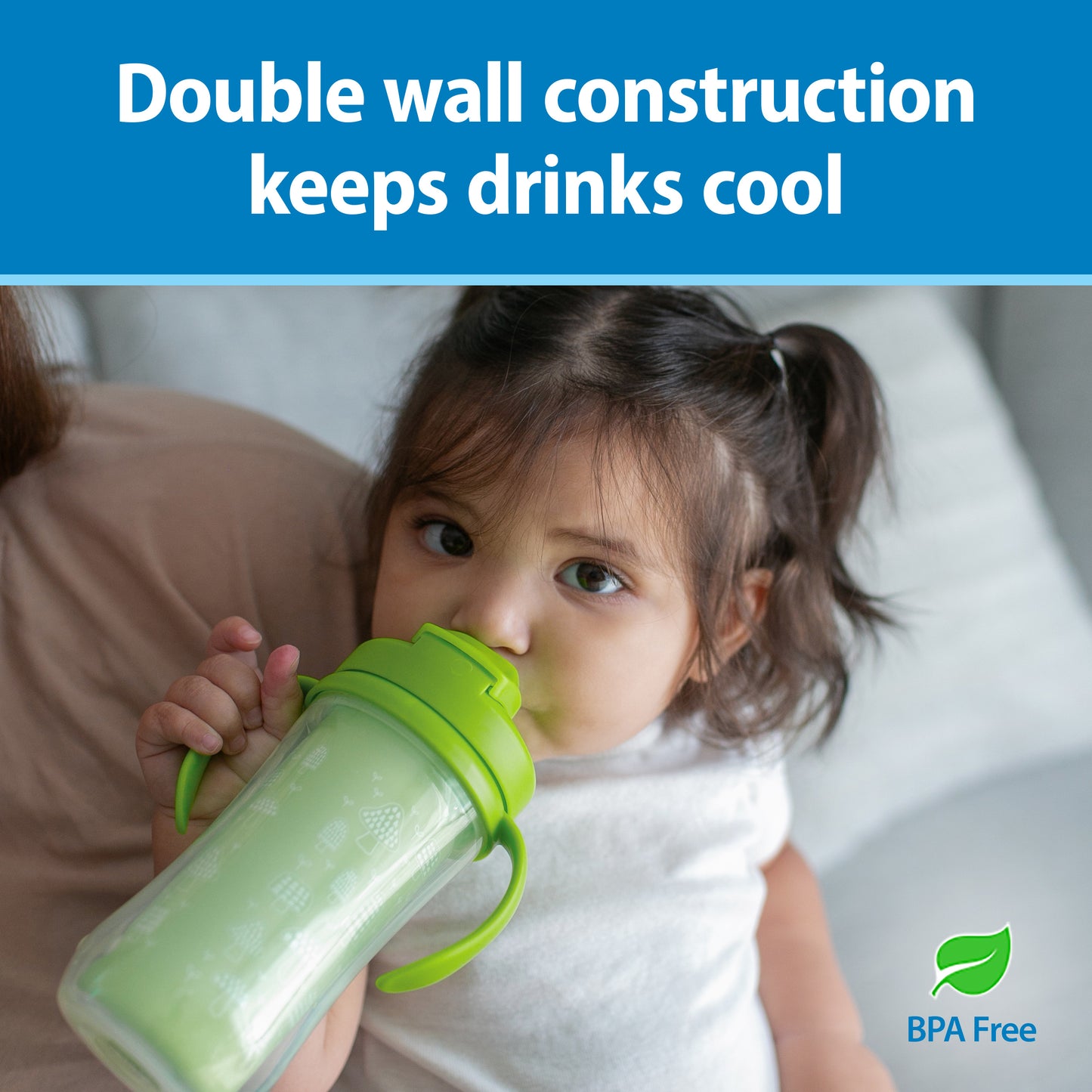 Insulated Straw Cup with Handles, Green Mushrooms  (1-Pack)