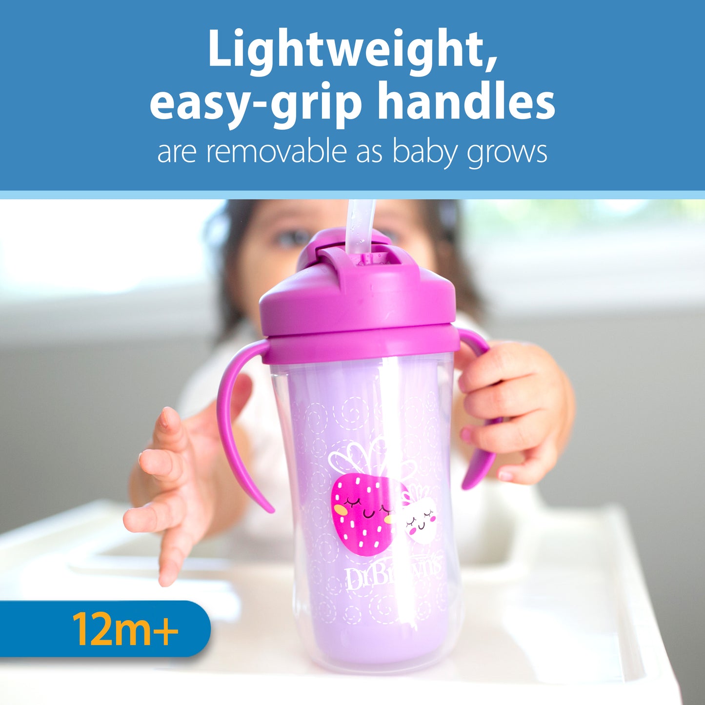 Insulated Straw Cup with Handles, Pink Strawberries (1-Pack)