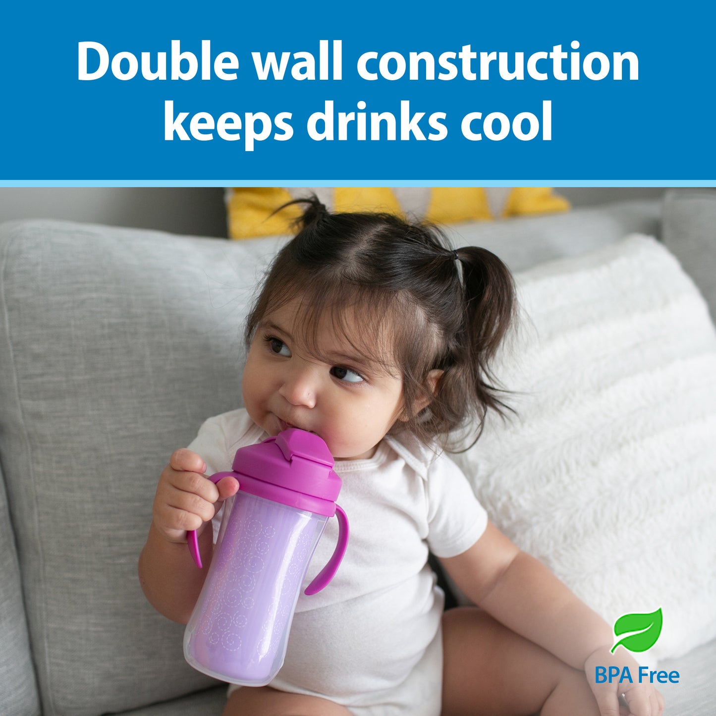 Insulated Straw Cup with Handles, Pink Strawberries (1-Pack)