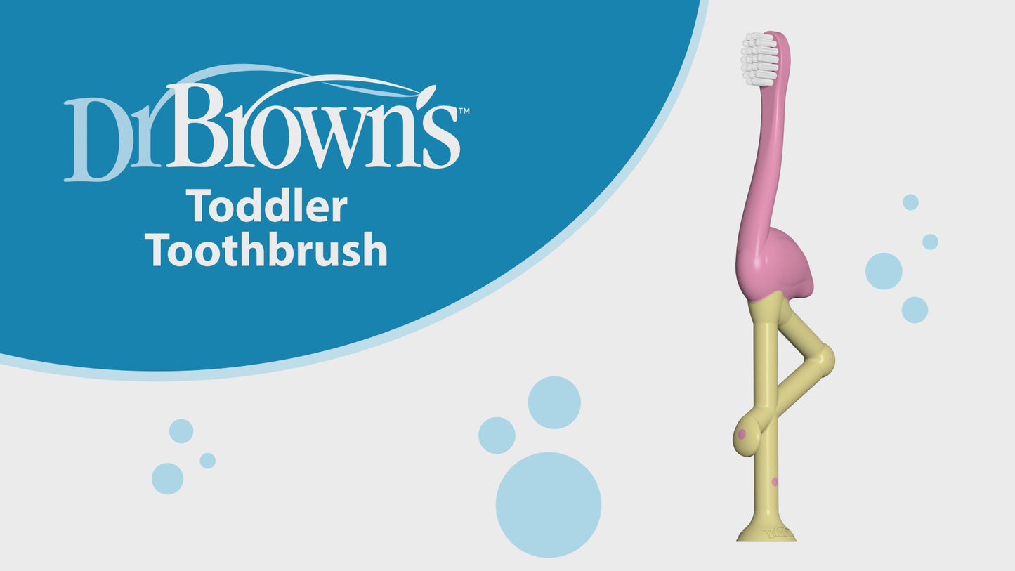 Load and play video in Gallery viewer, Dr Brown&amp;#39;s Flamingo Toddler Toothbrush
