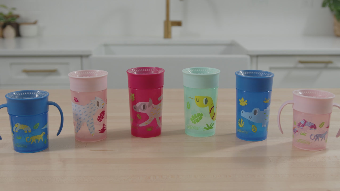 Load and play video in Gallery viewer, Dr Brown&amp;#39;s Milestones Cheers360 Cup, 10oz/300ml, Pink
